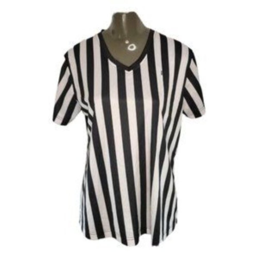 Foot Locker Women's Black & White Polyester Short Sleeve V-Neck T- Shirt Size L.